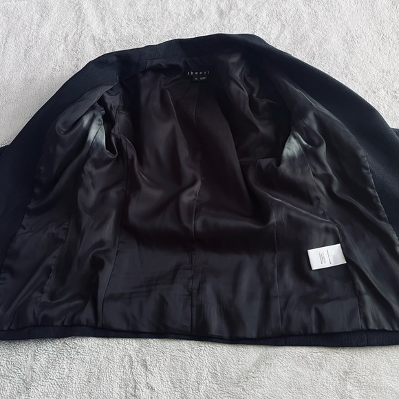 Theory Lanai Urban Blazer Open Front Suit Tailored Jacket Stretch Wool Black 00 - Picture 6 of 12